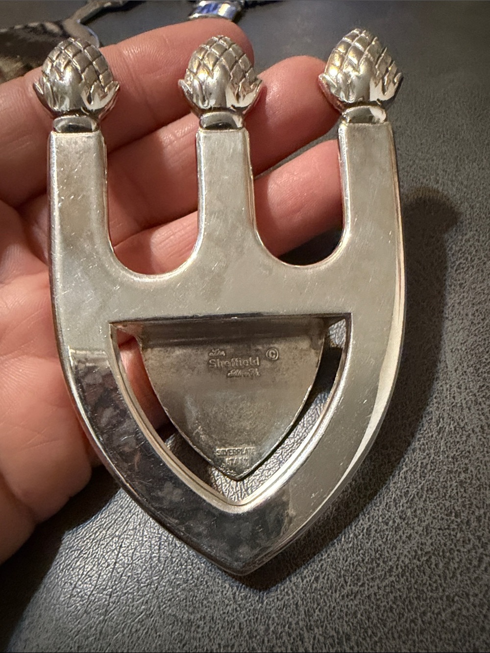 Silver-Tone Three-Prong Table Accessory - Silver Sheffield silver spoon rest